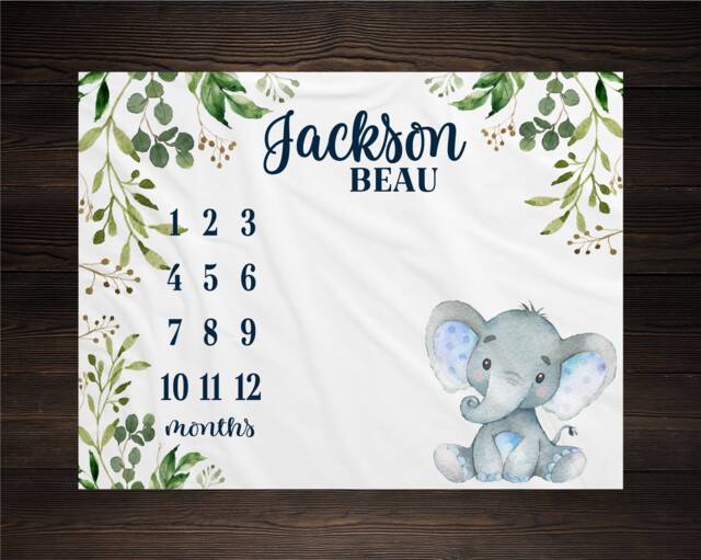 Safari Milestone Blanket Monthly Growth Tracker Baby Shower Gift Newborn Watch Me Grow Elephant Bm04 - image 1