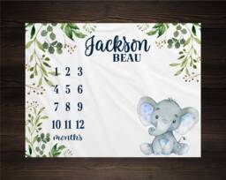 Safari Milestone Blanket Monthly Growth Tracker Baby Shower Gift Newborn Watch Me Grow Elephant Bm04 - thumbnail 1