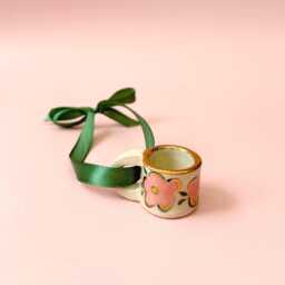 Hand-Painted Ceramic Floral Mug Ornament Gold Lustre Holiday Decor - thumbnail 2