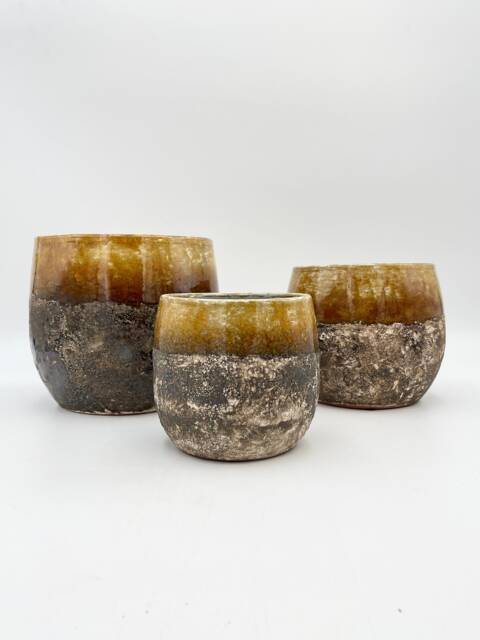 Ochre Yellow Ceramic Plant Pot Retro Lindy Style, Handmade - Multiple Sizes, D16 cm-D30cm - image 1