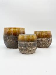 Ochre Yellow Ceramic Plant Pot Retro Lindy Style, Handmade - Multiple Sizes, D16 cm-D30cm - thumbnail 1