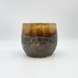 Ochre Yellow Ceramic Plant Pot Retro Lindy Style, Handmade - Multiple Sizes, D16 cm-D30cm - thumbnail 2
