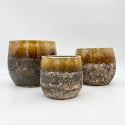 Ochre Yellow Ceramic Plant Pot Retro Lindy Style, Handmade - Multiple Sizes, D16 cm-D30cm - thumbnail 2