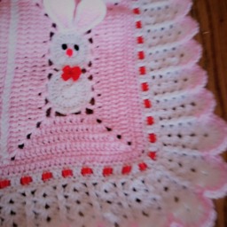 Custom Order. Crochet Pink Baby Blanket With Bunny, Rabbits For Little Girl/Easter Bunny - thumbnail 4