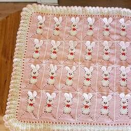 Custom Order. Crochet Pink Baby Blanket With Bunny, Rabbits For Little Girl/Easter Bunny - thumbnail 3