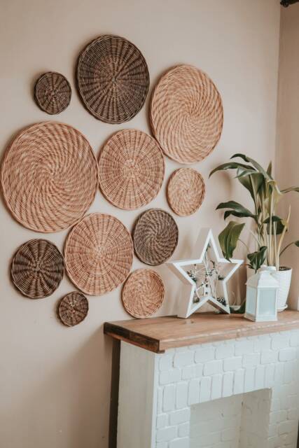 Set Of 11 Wicker Wall Baskets Boho Hanging Decor - image 1