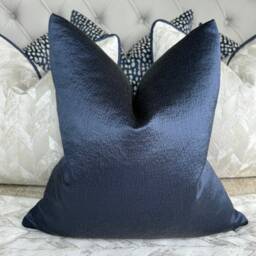 Scatter Navy Cushion Cover, Textured Sateen Pillow Luxury Throw Modern Sofa Harlequin Fabric - thumbnail 1