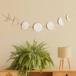 Lunar Phases Wall Hanging Engraved Birch Wood Moon Garland - thumbnail 2