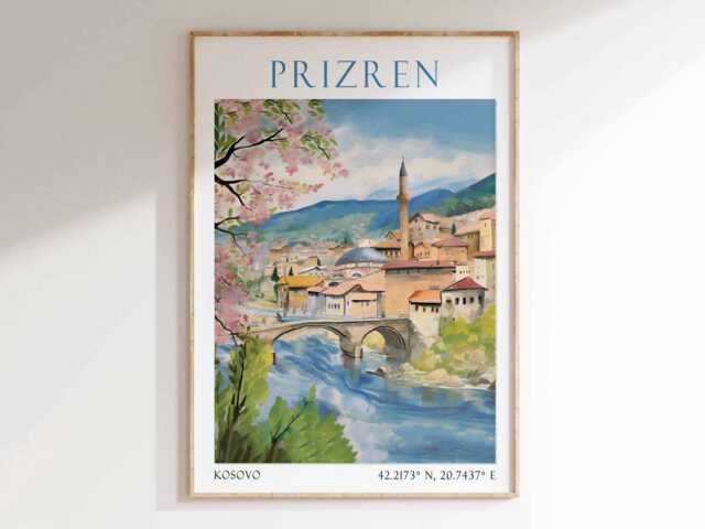 Prizren Poster, Art Print, Kosovo Landmark Art, Travel Poster - image 1