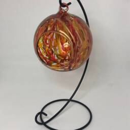 Hand Painted Tea Lights Candle Holders - Autumnal. Glass Holder & Metal Stand. Hanging Lantern. Christmas Gift - thumbnail 2