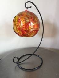 Hand Painted Tea Lights Candle Holders - Autumnal. Glass Holder & Metal Stand. Hanging Lantern. Christmas Gift