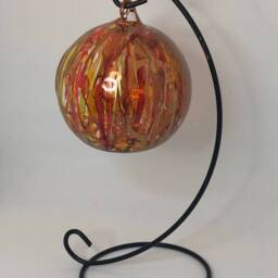 Hand Painted Tea Lights Candle Holders - Autumnal. Glass Holder & Metal Stand. Hanging Lantern. Christmas Gift - thumbnail 4