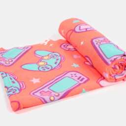 Neon Coral Gaming Beach Towel - Microfibre Video Game Print Summer - thumbnail 2