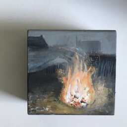 Original Acrylic Painting Bonfire - Back Garden Series Ii Wood Block - thumbnail 2