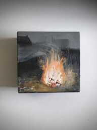 Original Acrylic Painting Bonfire - Back Garden Series Ii Wood Block