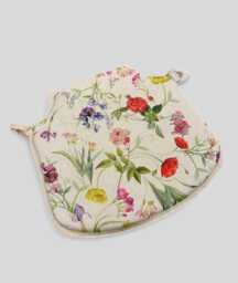 Classic Floral Spindle Chair Pad - Linen Seat Cushion With Ties - thumbnail 1
