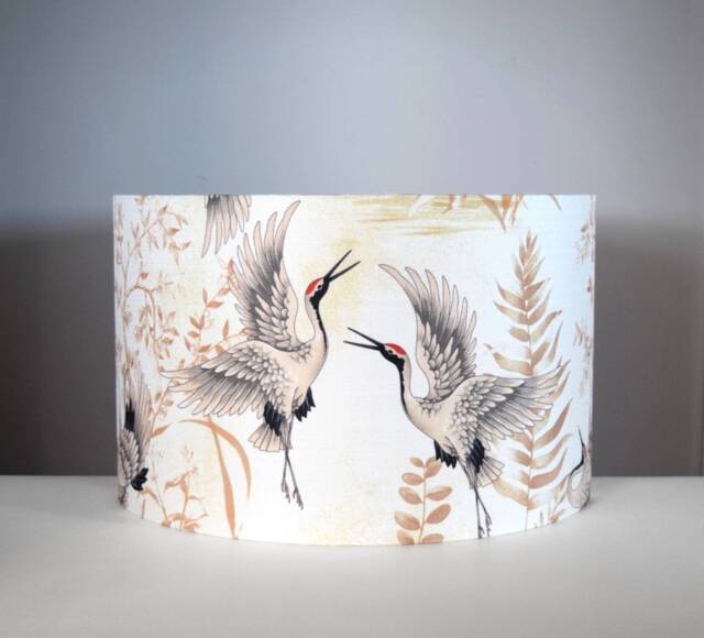 Crane Lampshade Bird Pattern With Gold Silver Or White Lining, 20cm To 45cm ?? Standard Lamp Ceiling Light Shade, Handmade By Vivid Shades - image 1