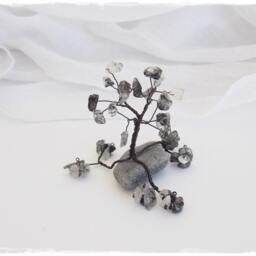 Rutilated Quartz Wire Tree Sculpture, Greek Pebble Base - thumbnail 3