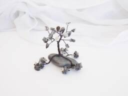 Rutilated Quartz Wire Tree Sculpture, Greek Pebble Base - thumbnail 1