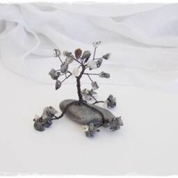 Rutilated Quartz Wire Tree Sculpture, Greek Pebble Base - thumbnail 2