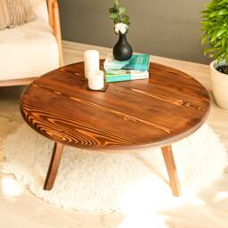 Solid Wood Round Coffee Table , Custom Rustic Handmade Natural Table - thumbnail 3