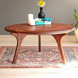 Solid Wood Round Coffee Table , Custom Rustic Handmade Natural Table - thumbnail 4