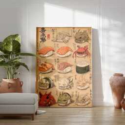 Japanese Sushi Monster Art, Yokai Food Poster, Edo Style Illustration, Funny Kitchen Print, Anime Inspired Artwork, Quirky Wall Decor - thumbnail 3