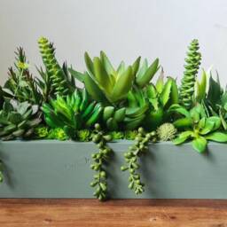 Faux Succulent Planter Artificial Foliage Wood Centrepiece, Modern Decor - thumbnail 4