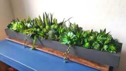 Faux Succulent Planter Artificial Foliage Wood Centrepiece, Modern Decor - thumbnail 1