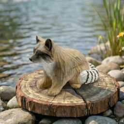 Hand Carved Wooden Raccoon Statue, Rustic Woodland Nursery Decor, Forest Animal Figurine, Garden Ornament - thumbnail 4