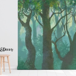 Inside Forest Painting Removable Wallpaper, Illustration, Nursery, Green Mural, Peel & Stick, Self Adhesive, Wall Decal, Reusable, Art #37 - thumbnail 2