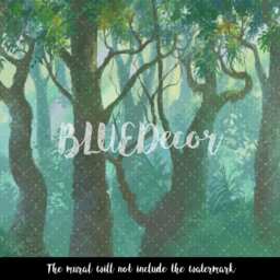Inside Forest Painting Removable Wallpaper, Illustration, Nursery, Green Mural, Peel & Stick, Self Adhesive, Wall Decal, Reusable, Art #37 - thumbnail 3