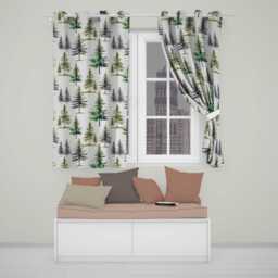 Watercolor Pine Tree Forest Seamless Pattern Neutral Background Readymade Eyelet Ring Top Thermal 100% Blackout Curtains - thumbnail 1