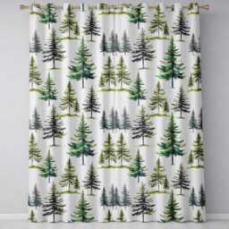 Watercolor Pine Tree Forest Seamless Pattern Neutral Background Readymade Eyelet Ring Top Thermal 100% Blackout Curtains - thumbnail 2