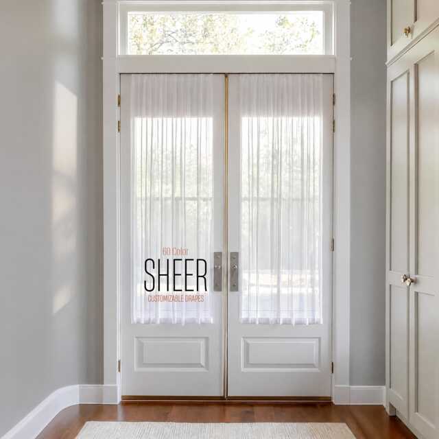 Sheer French Door Curtain, Curtain Linen Look Rod Pocket Panel - image 1