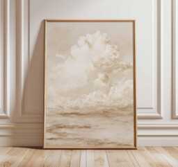 Neutral Cloud Wall Art Print Beige Landscape Poster Minimalist Modern Abstract Sky Painting Boho Aesthetic Decor Bedroom Unframed