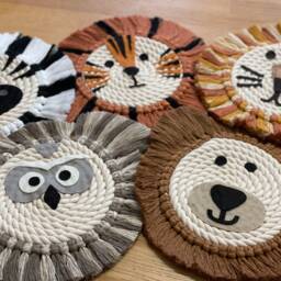 Bear Macrame Rope Animal Wall Hanging - Nursery Decor Face New Baby Gift - thumbnail 2