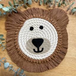 Bear Macrame Rope Animal Wall Hanging - Nursery Decor Face New Baby Gift - thumbnail 3