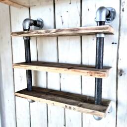 Wall Mounted Shelving, Scaffold Board, Tube Shelf, Shelving. Reclaimed Industrial Shelving - Hanging Shelving - The Winscombe - thumbnail 3
