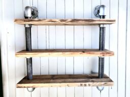 Wall Mounted Shelving, Scaffold Board, Tube Shelf, Shelving. Reclaimed Industrial Shelving - Hanging Shelving - The Winscombe - thumbnail 1