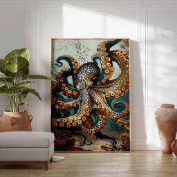 Octopus Poster, Print, Sea Life Art, Ocean Wall Sealife Decor, Vintage Animal Gift - thumbnail 3