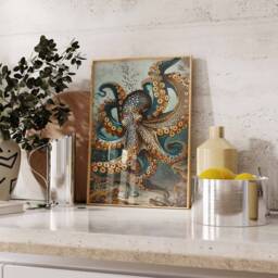 Octopus Poster, Print, Sea Life Art, Ocean Wall Sealife Decor, Vintage Animal Gift - thumbnail 2