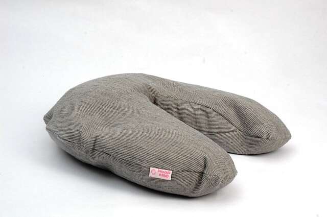 Buckwheat Pillow Travel Neck Support Pillow Natural Large Comfortable Size Grey Narrow Striped Zippered Linen Pillowcover - image 1
