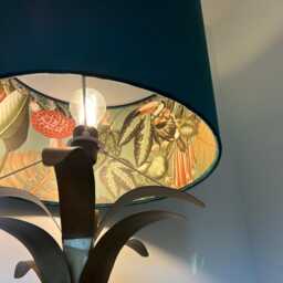 Green Velvet Wonderland Drum Lampshade, Double Sided Lampshade With Sage Tropical Paper Interior, Ceiling Light Shade - thumbnail 2