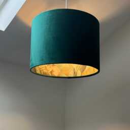 Green Velvet Wonderland Drum Lampshade, Double Sided Lampshade With Sage Tropical Paper Interior, Ceiling Light Shade - thumbnail 3