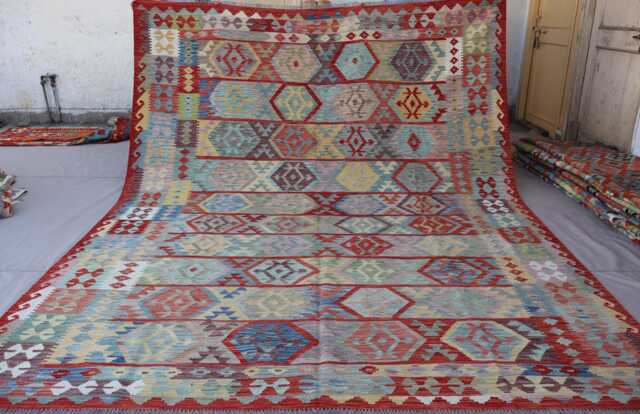8'6x11'4 Ft Large Kilim Rug, Modern Flatweave Afghan Handwoven Wool Area Oriental Boho Dining Table Carpet, Living Room Rug - image 1