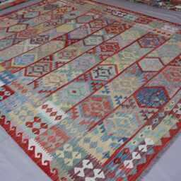 8'6x11'4 Ft Large Kilim Rug, Modern Flatweave Afghan Handwoven Wool Area Oriental Boho Dining Table Carpet, Living Room Rug - thumbnail 2