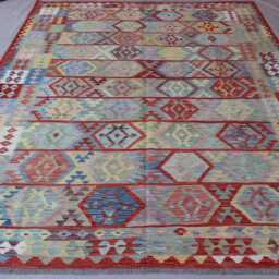 8'6x11'4 Ft Large Kilim Rug, Modern Flatweave Afghan Handwoven Wool Area Oriental Boho Dining Table Carpet, Living Room Rug - thumbnail 3