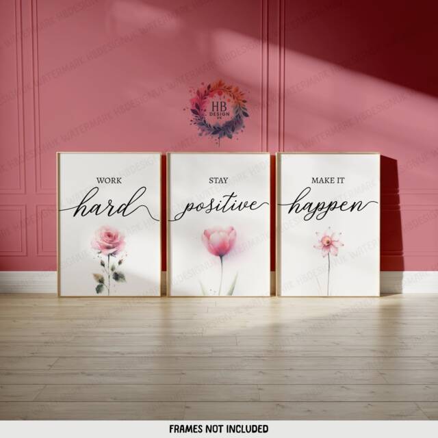 Pink Home Office Prints - Set Of 3 Posters - Minimalist Desk Decor Work From Wall Art Wfh Gifts Coworker Workplace Pictures - image 1