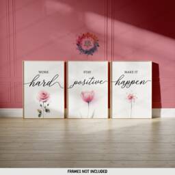 Pink Home Office Prints - Set Of 3 Posters - Minimalist Desk Decor Work From Wall Art Wfh Gifts Coworker Workplace Pictures - thumbnail 1